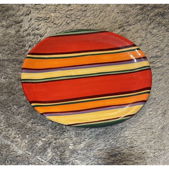 Heartfelt Kitchen Creations Large Plate Multi Color Stripe Red Dishwasher Safe - Picture 1 of 7